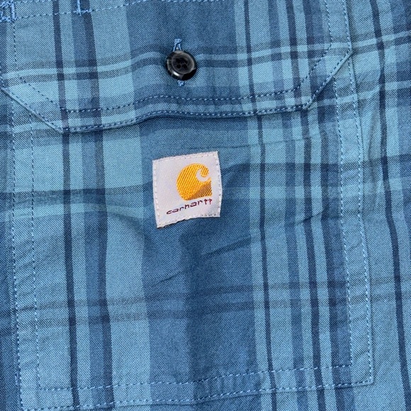 NWT. Carhartt Blue Casual Button Down Plaid Shirt. Never worn or even tried on. - Picture 8 of 14